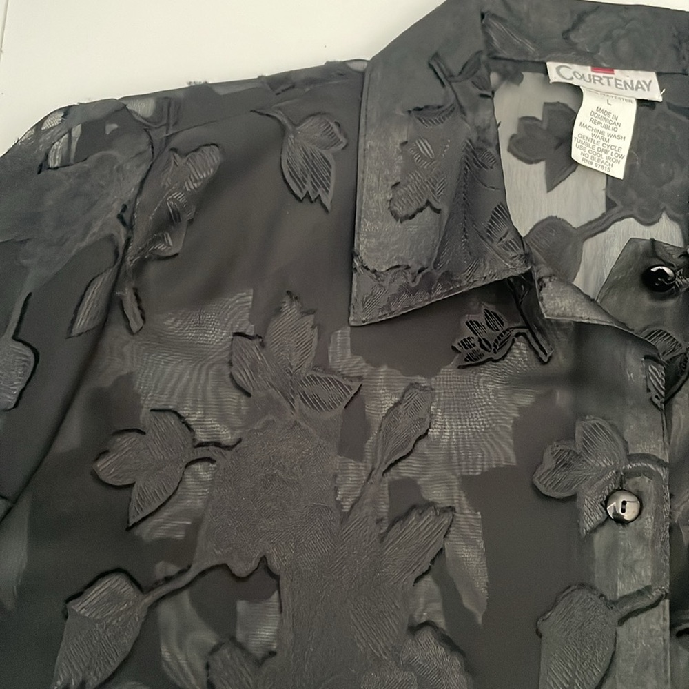 Courtenay Floral Black Sheer Button Up Women’s size Large Flocking Whimsigoth - Picture 5 of 11